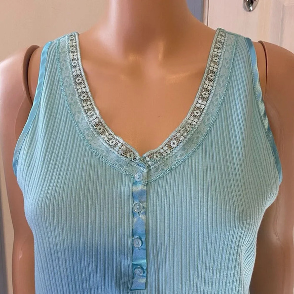 VTG Vanity Fair Fairy Cami Tank Top Size L Light Blue Babydoll Lace & Satin Trim - Picture 5 of 8